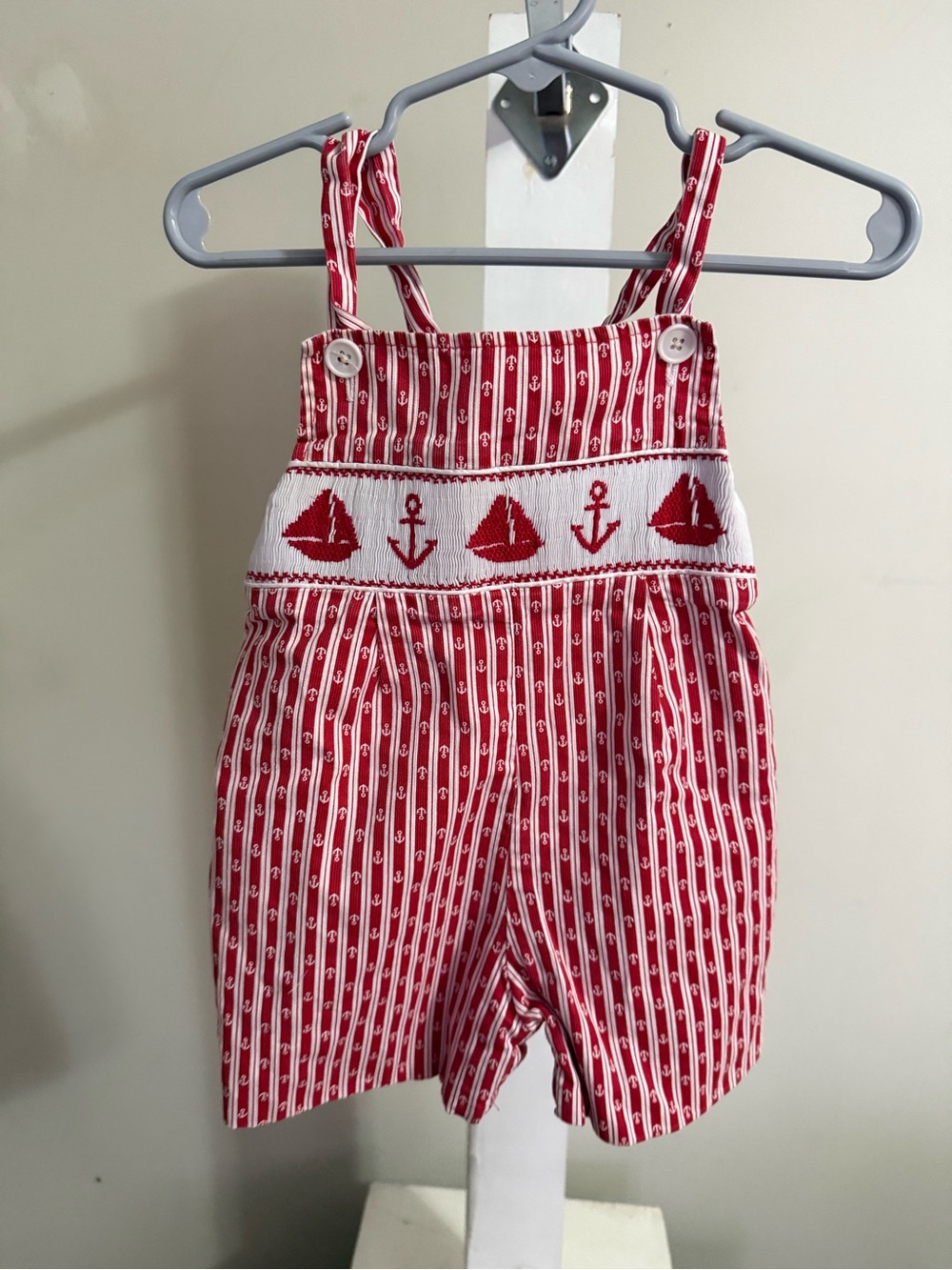 Vintage Color Kids Smocked Sailboat Romper